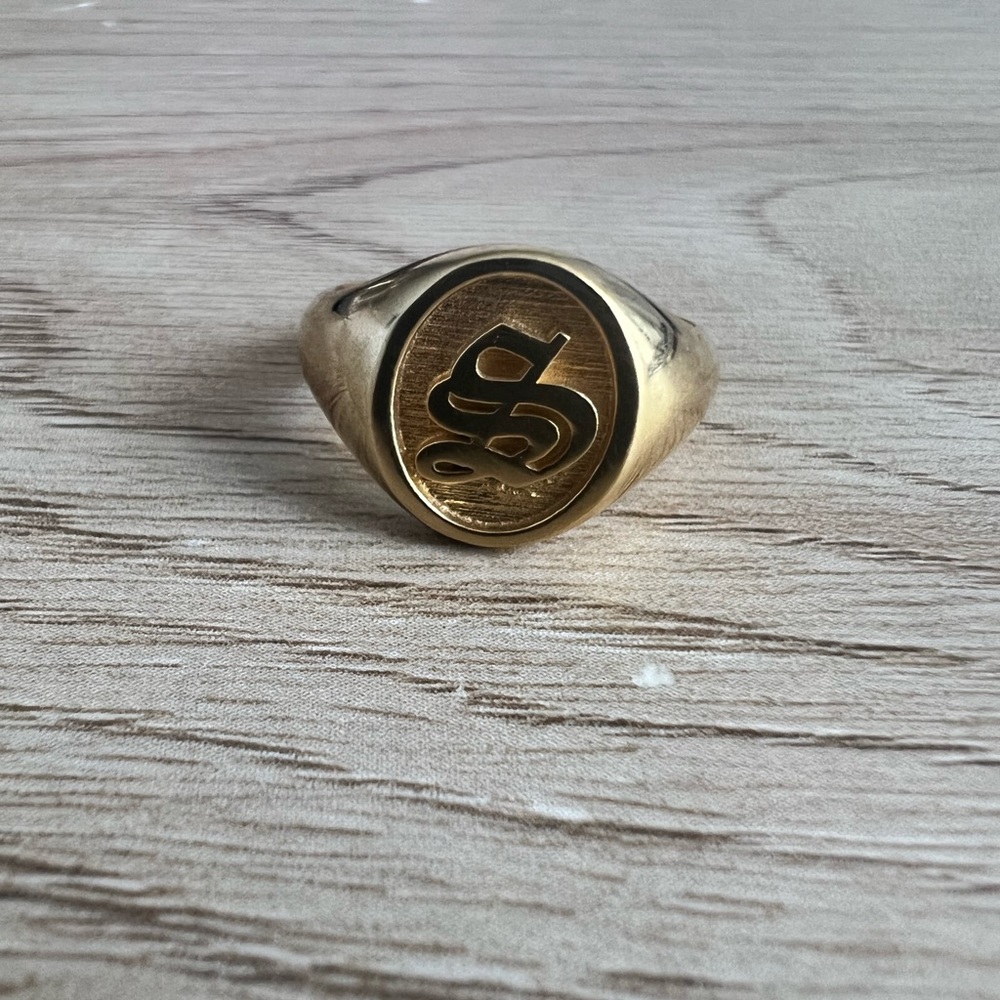 Vintage Gold Vermeil Letter S Signet Ring - Size 7